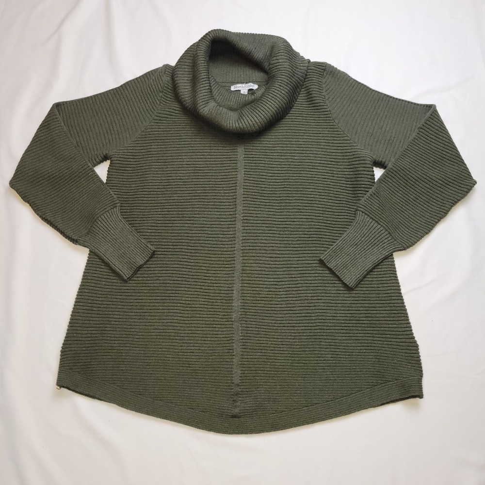 NorthStyle Women's Green Textured Knit Cowl Neck Sweater Medium